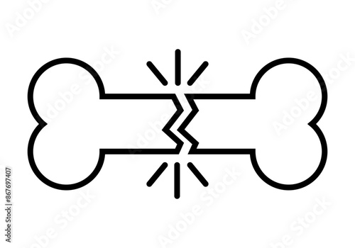 Icono negro de hueso fracturado en fondo blanco