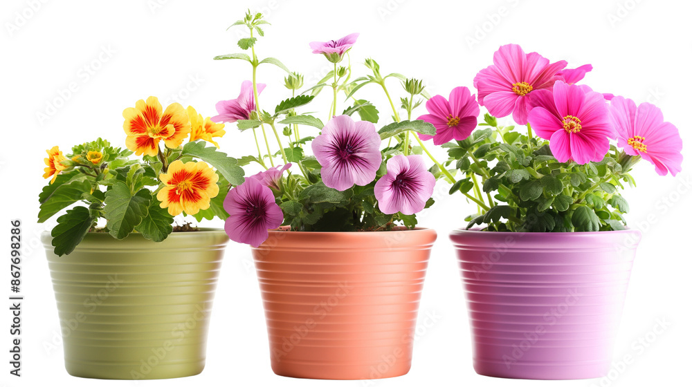 small potted plants with flowers isolated small potted plants with flowers isolated