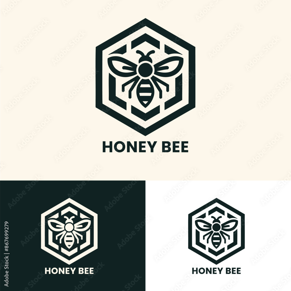 Honey bee logo with intricate hexagon design ideal for artisanal honey and eco brands Honey bee logo with intricate hexagon design ideal for artisanal honey and eco brands