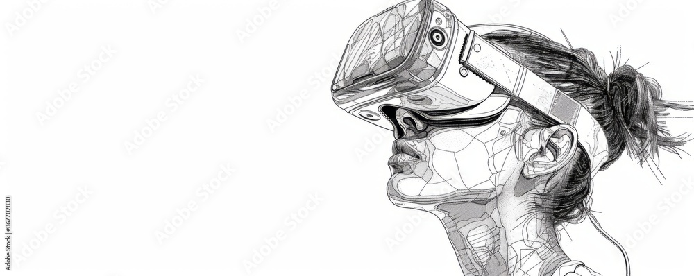 Fototapeta premium A line art drawing of a virtual reality headset transporting users to a different world, immersing them in a simulated environment.