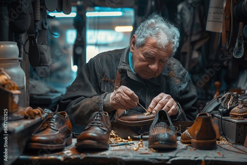 Wallpaper Mural A man is working on a pair of shoes Torontodigital.ca