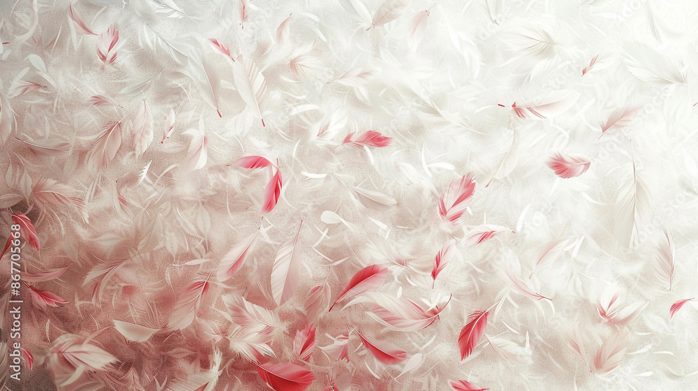 Red and white gradient feather background pattern, symbolizing elegance and softness Red and white gradient feather background pattern, symbolizing elegance and softness