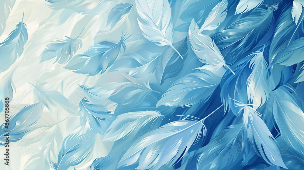 Fototapeta premium Blue and white gradient feather background pattern, symbolizing elegance and softness