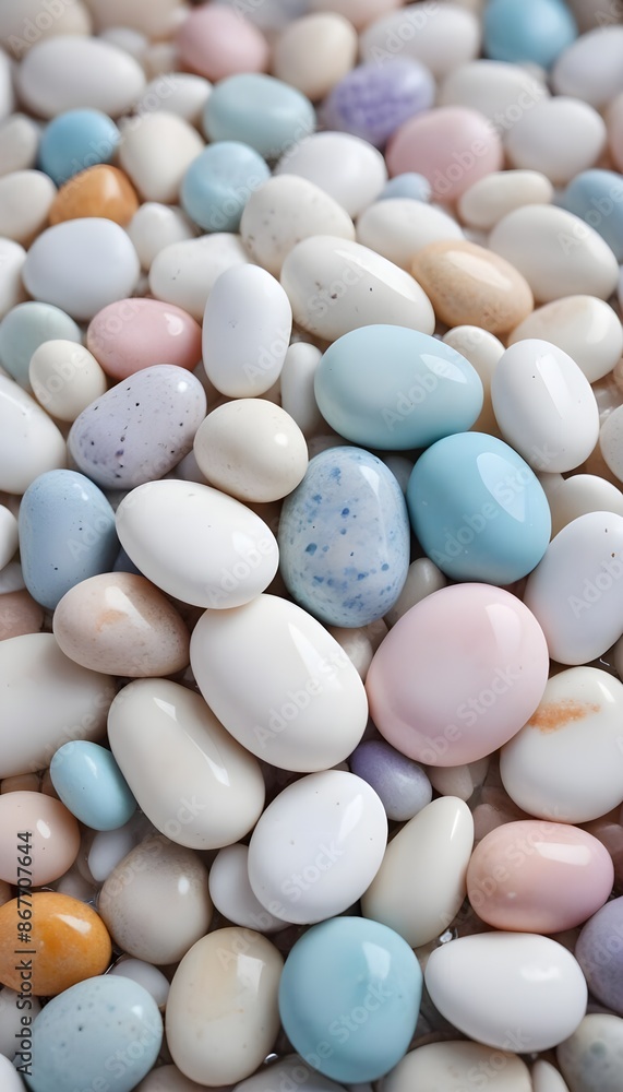 cluster of polished white pebbles or stones, pastel, dreamy atmosphere cluster of polished white pebbles or stones, pastel, dreamy atmosphere