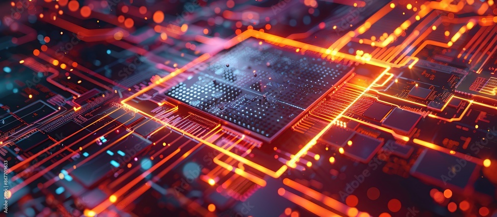 Abstract Circuit Board with Glowing Orange Lines Abstract Circuit Board with Glowing Orange Lines