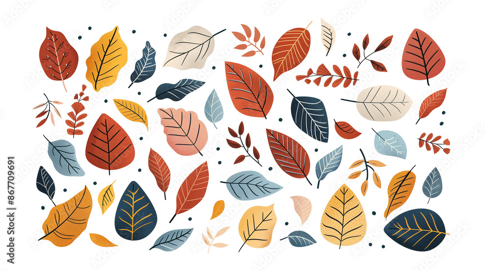 Autumn leaves collection. Hand drawn illustration in flat style isolated on transparent background. Autumn leaves collection. Hand drawn illustration in flat style isolated on transparent background.