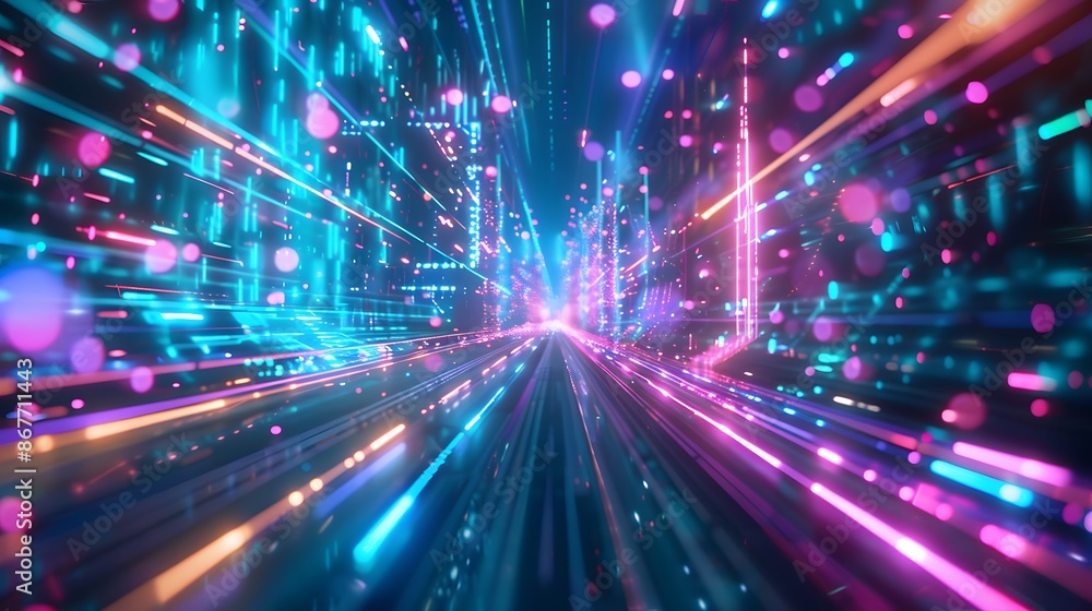A digital data tunnel with vibrant colors and glowing lines, illustrating futuristic technology and information flow. A digital data tunnel with vibrant colors and glowing lines, illustrating futuristic technology and information flow.