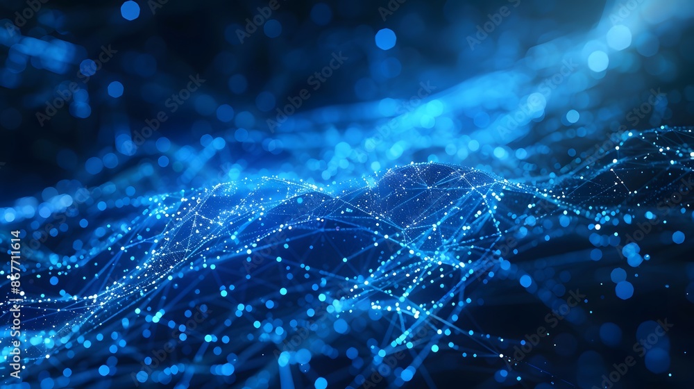 A complex network of glowing blue connections, symbolizing digital ...