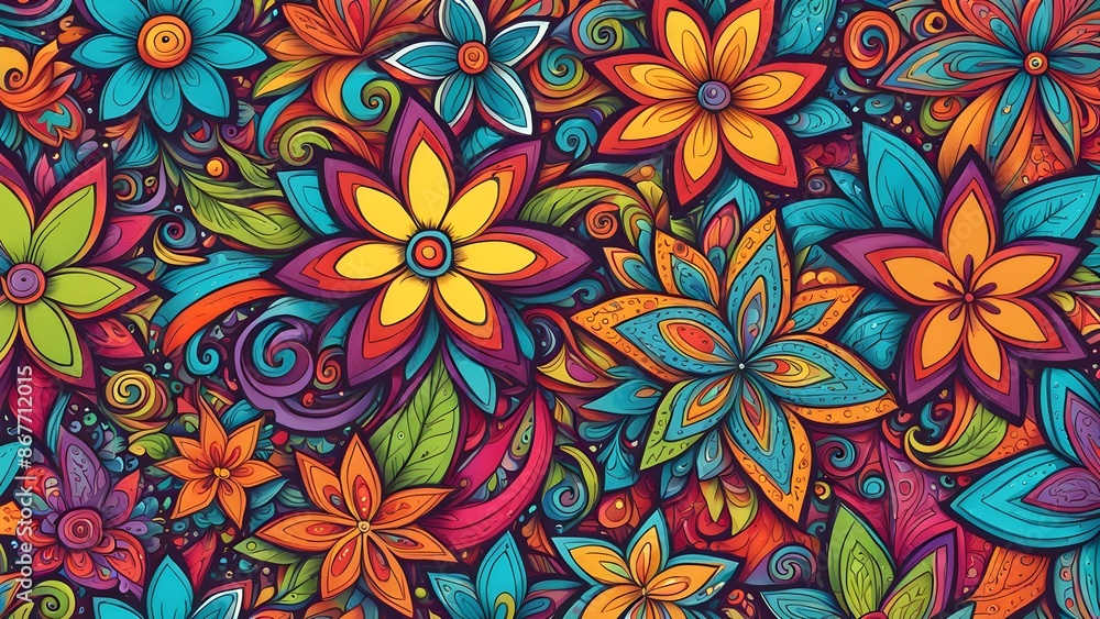 A colorful flowery background with a variety of flowers in different colors A colorful flowery background with a variety of flowers in different colors