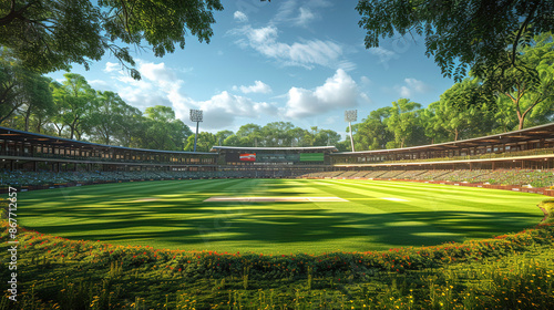 A full stadium top view at sunset and cloudy sky
