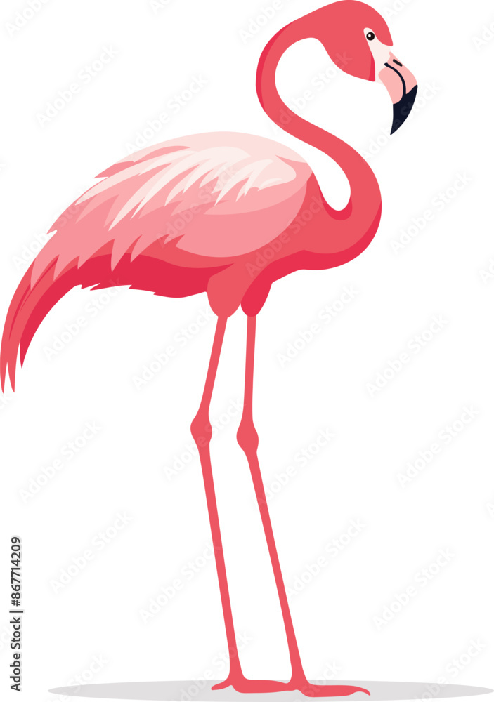 Fototapeta premium Flamingo vector. Birds of Amazonian forests in flat design illustration. Fauna of South America. Colorful flamingo for icons, posters, children's books illustrating. Isolated on white.