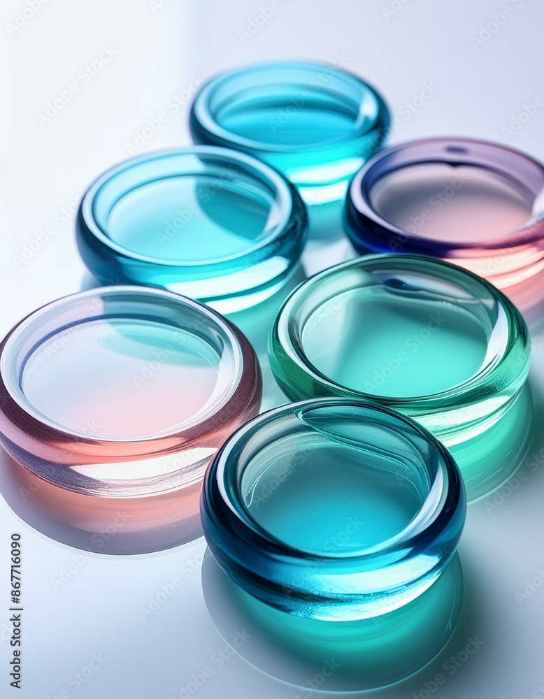Colorful composition of Petri dishes on a white background Colorful composition of Petri dishes on a white background