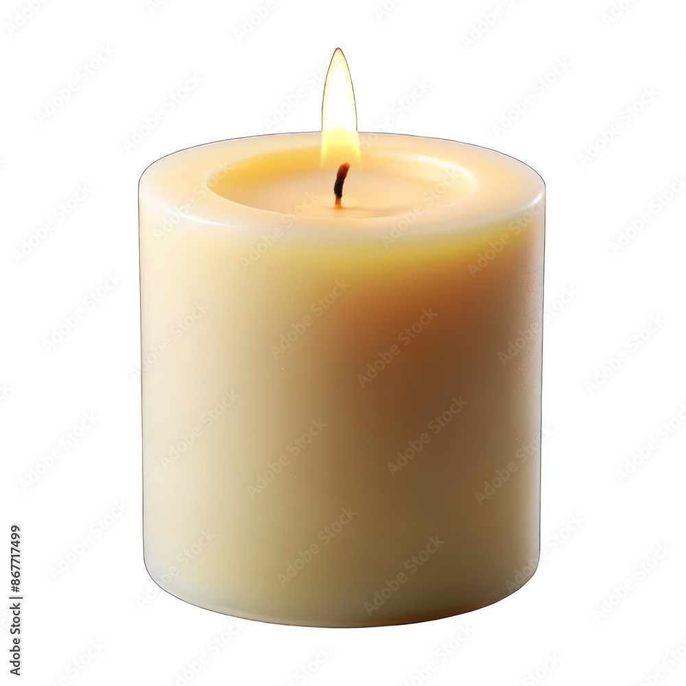 A white candle with a flame in it on transparent background A white candle with a flame in it on transparent background