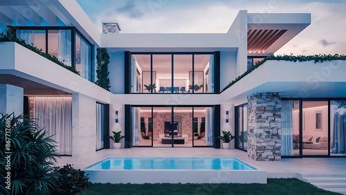 Design mockup in white and color of a modern luxury house