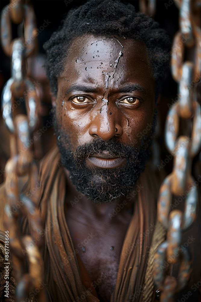 an African-American man with chains. Liberation from slavery an African-American man with chains. Liberation from slavery