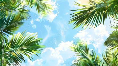 palm leaves on blue sky background --ar 16:9 --style raw Job ID: 82682a86-2748-42af-bdf4-5e61b0f9f0d1