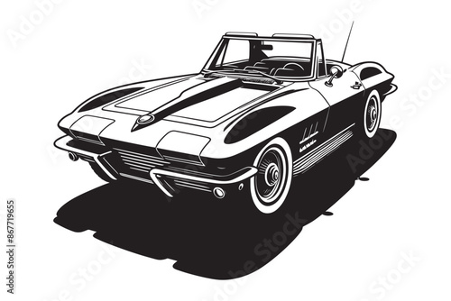 Classic vintage sports car silhouette vector illustration isolated on a white background