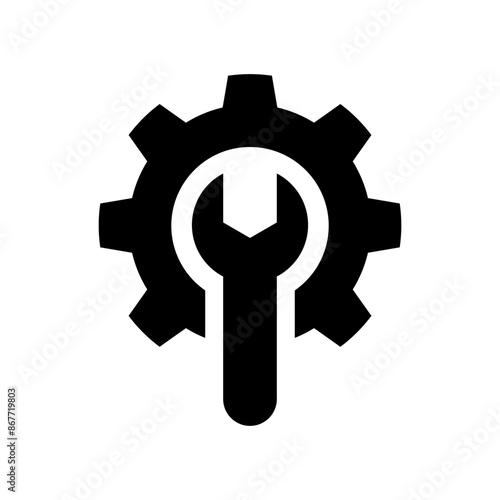 Fix service tools, wrench and screwdriver, repair instruments, simple icon. Gears logo line black icon collections. Wheel cogwheel vector. 