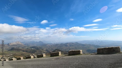 Road to Antequerra National Park, limestone rock formations and known for unusual karst landforms in Andalusia, Malaga, Spain.