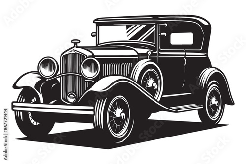 Classic vintage car silhouette vector illustration isolated on a white background
