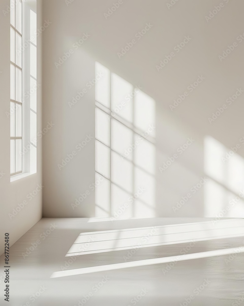 Obraz premium Sunlight streaming through a window in a white room.