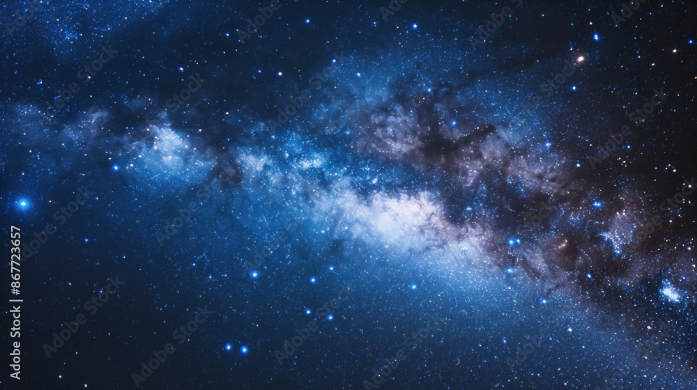Fototapeta premium A mesmerizing Zoom background featuring a bright starry sky with deep blue hues and twinkling white stars, creating a universe-like atmosphere for virtual meetings.
