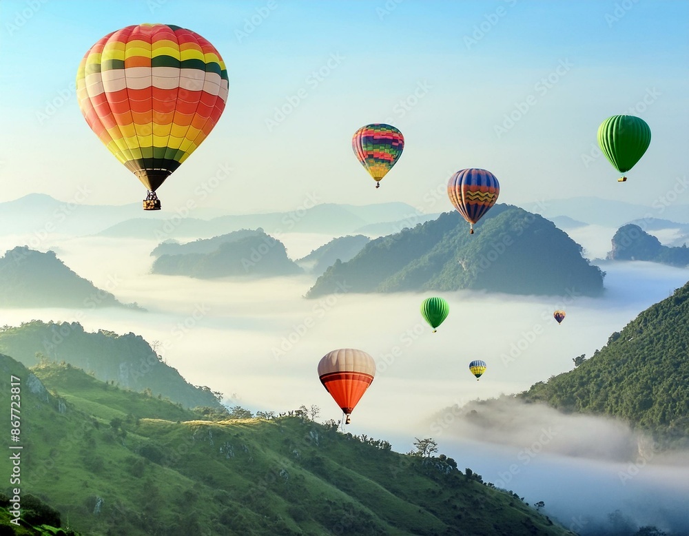 Naklejka premium hot air balloons are flying in the sky above a dry barren landscape