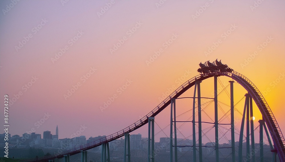 Naklejka premium Amusement park silhouette Loop Thrilling roller coaster ride