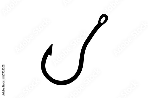 Hand drawn cute cartoon illustration of fishing hook. Flat vector fishery hobby gear in doodle style. Sharp bait for fish icon or print. Allure to trap. Decoy for deception. Isolated.