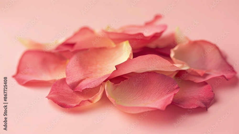 Minimal style. Pink rose petals set on pastel pink background. Minimal style. Pink rose petals set on pastel pink background.