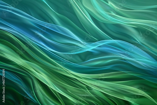 This image portrays abstract flowing lines in blue and green hues, creating a dynamic and fluid pattern that evokes a strong sense of motion and continuous flow.