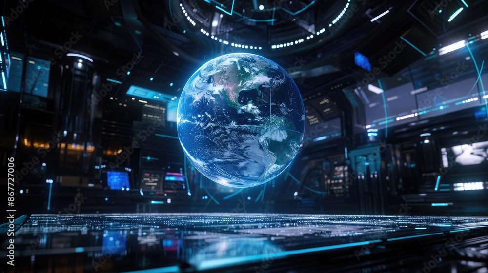 Global Connectivity Concept: Rotating Holographic Globe Global Connectivity Concept: Rotating Holographic Globe