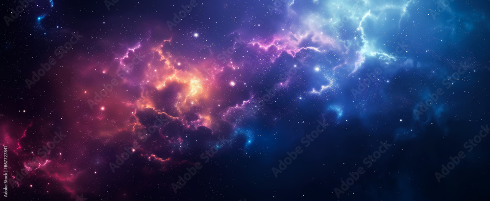 Fototapeta premium A dark blue background with stars and a purple galaxy, a space background with stars in the night sky