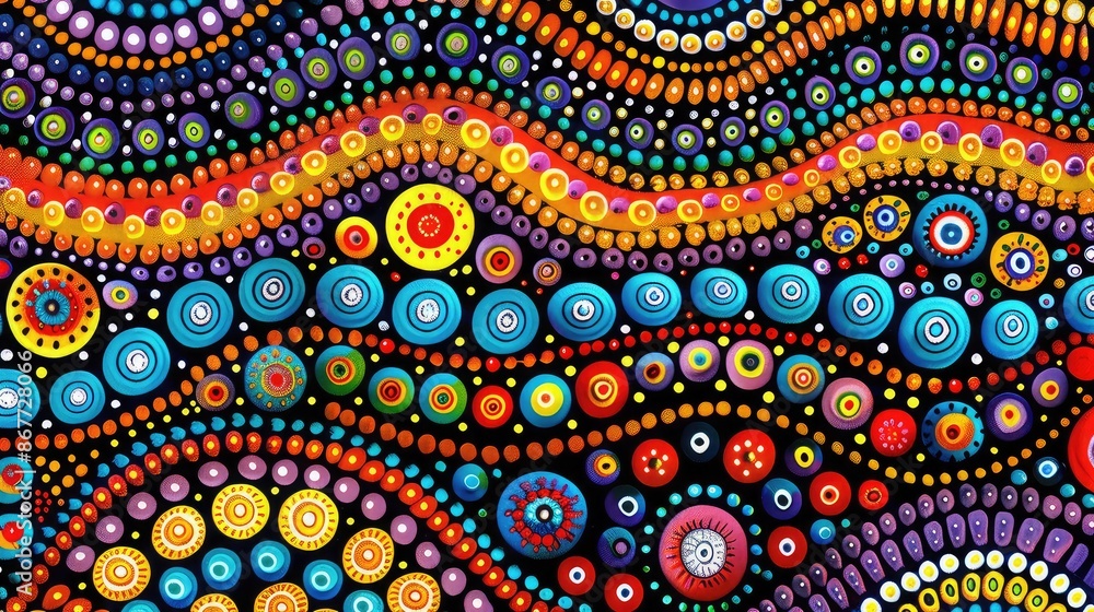 Native American weaving patterns mixed with Australian Aboriginal dot painting, rich in color and texture Native American weaving patterns mixed with Australian Aboriginal dot painting, rich in color and texture