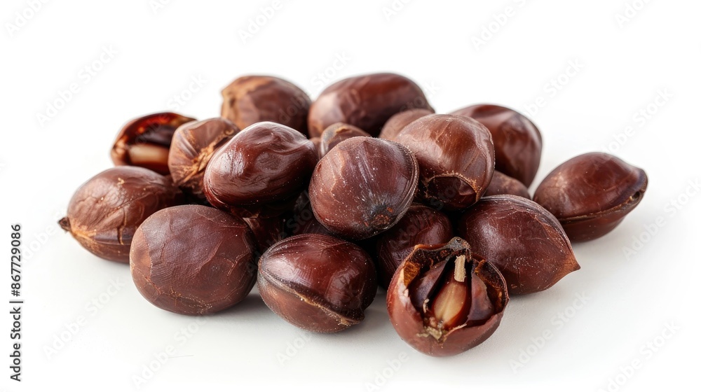 Roasted Chestnut Beans on White Background Roasted Chestnut Beans on White Background