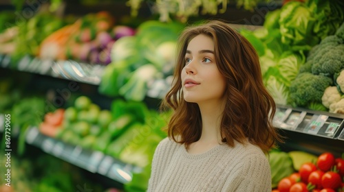 Young woman choosing vegetables at the grocery store