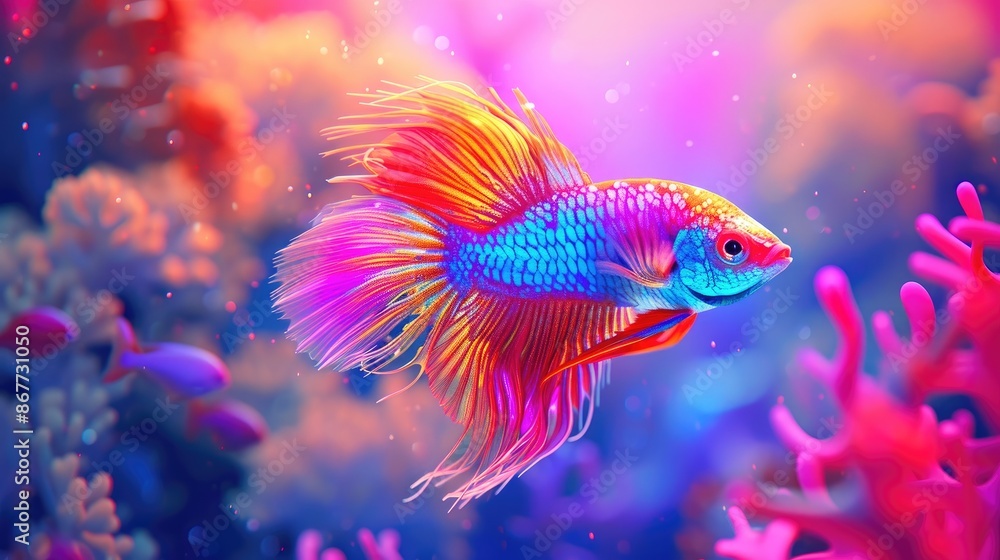 Fototapeta premium Aquatic Dreamscape: Vibrant Realism of a Colorful Fish