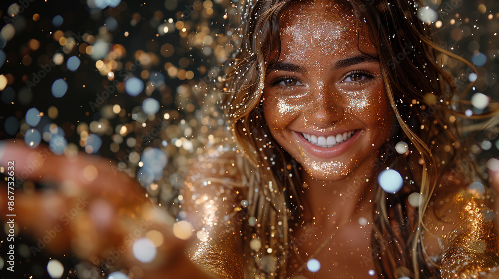 portrait of a woman with Gold glitter makeup portrait of a woman with Gold glitter makeup