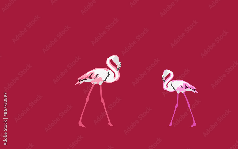 Obraz premium a pair of flamingos on a deep red background