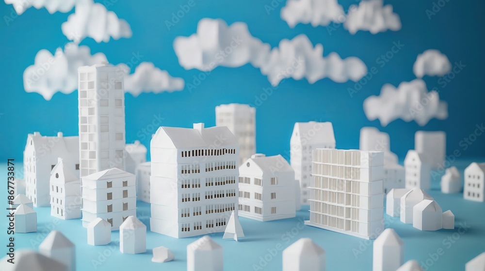 A virtual background depicting an innovative paper city with buildings made of recycled paper, demonstrating sustainable development. A virtual background depicting an innovative paper city with buildings made of recycled paper, demonstrating sustainable development.