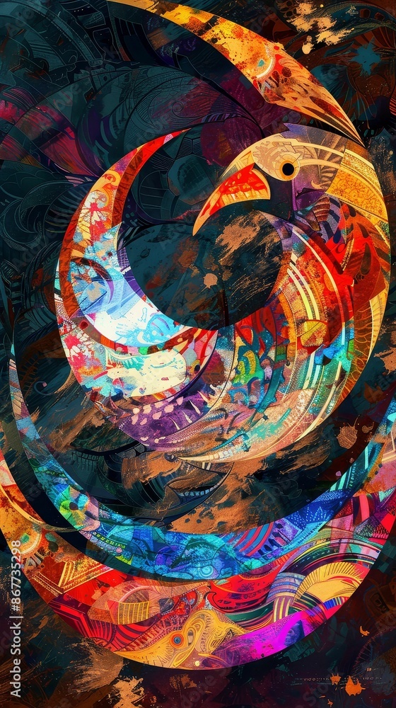 Fototapeta premium Artistic seal with dynamic patterns and bold colors, Expressionist, Bright hues, Digital painting