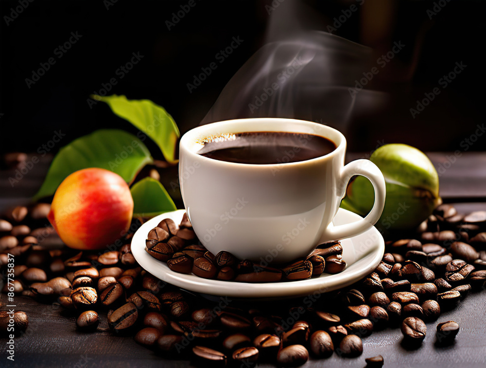 Fototapeta premium cup of coffee with beans