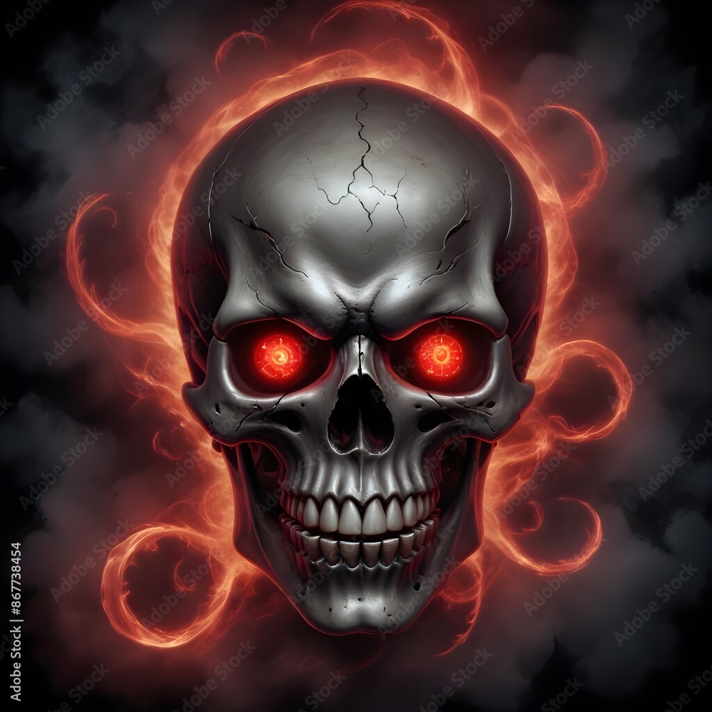 A human halloween skull with glowing eyes
A human halloween skull with glowing eyes