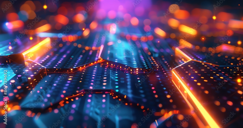 Hexagonal grid abstract technology background with pulsating light effects and cybernetic Hexagonal grid abstract technology background with pulsating light effects and cybernetic