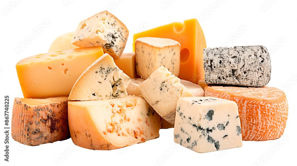 A pile with artisanal cheese selection isolated on transparent background. A pile with artisanal cheese selection isolated on transparent background.