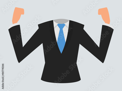 Business man strong pose vector art, businessman character flat design illustration, headless businessman clip art