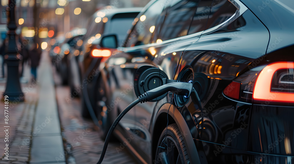 Coche eléctrico en estación de carga Coche eléctrico en estación de carga