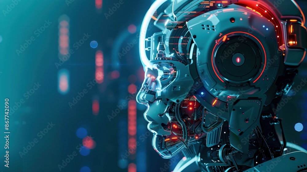 Obraz premium Futuristic Robotic Head Profile with Advanced Technology Design,