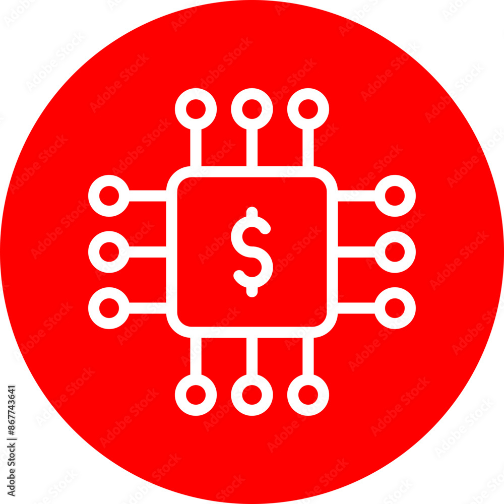 Financial Technology (FinTech) Vector Line White Circle Red Financial Technology (FinTech) Vector Line White Circle Red