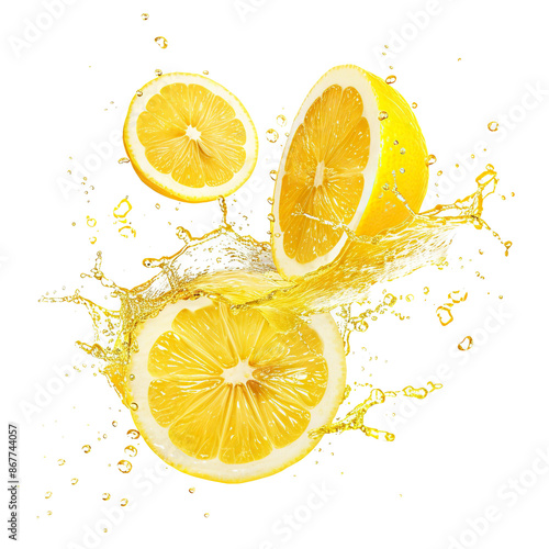 Fresh delicious lemons splashing, cut out